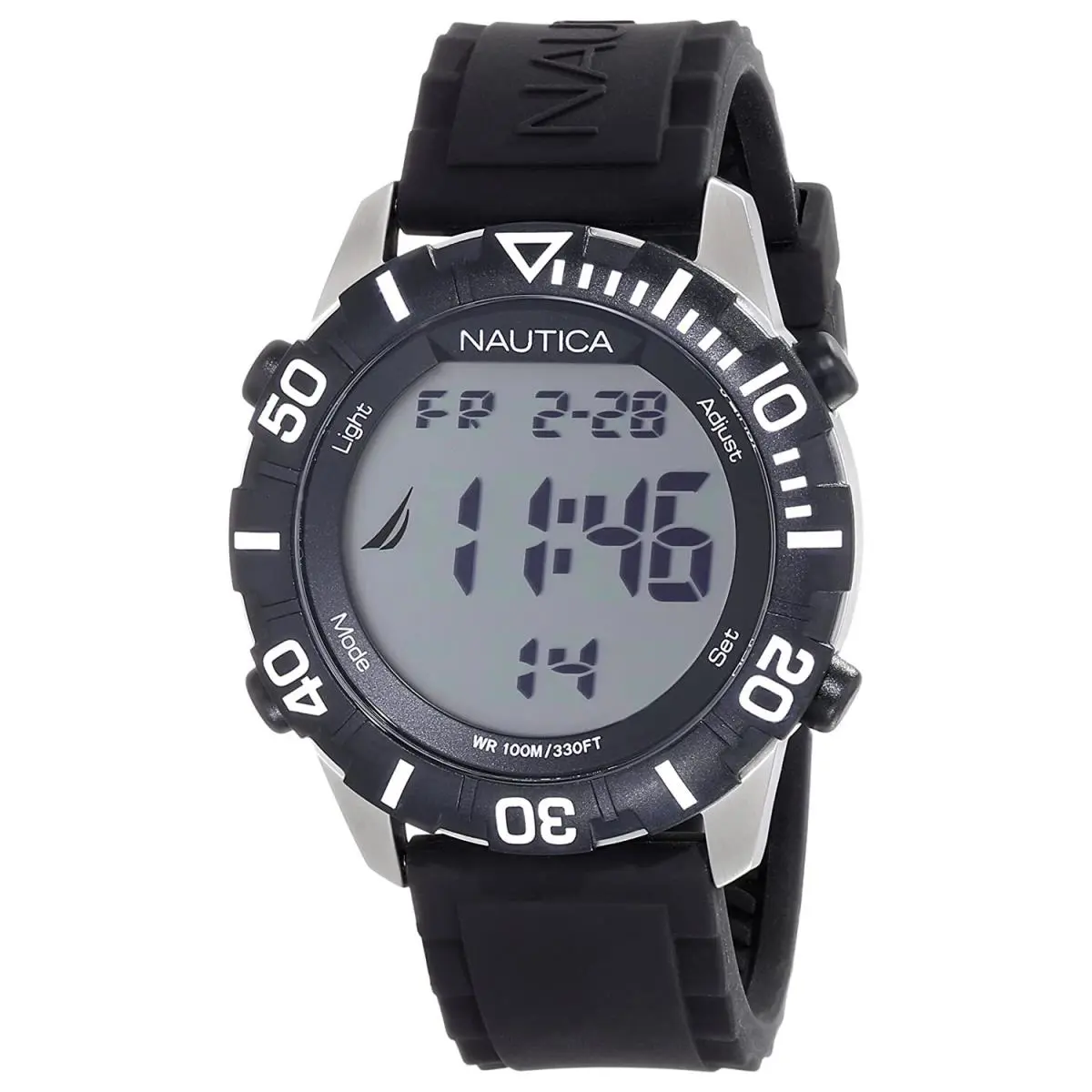 Nautica N09925G Nsr 100 Digital White Dial Black Resin Strap Men`s Watch