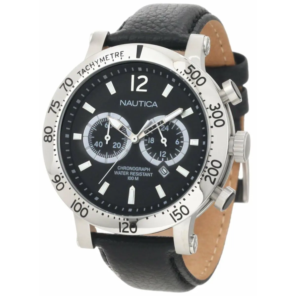 Nautica Men`s N20096G Windjammer Chronograph Tachymeter Black Leather Band