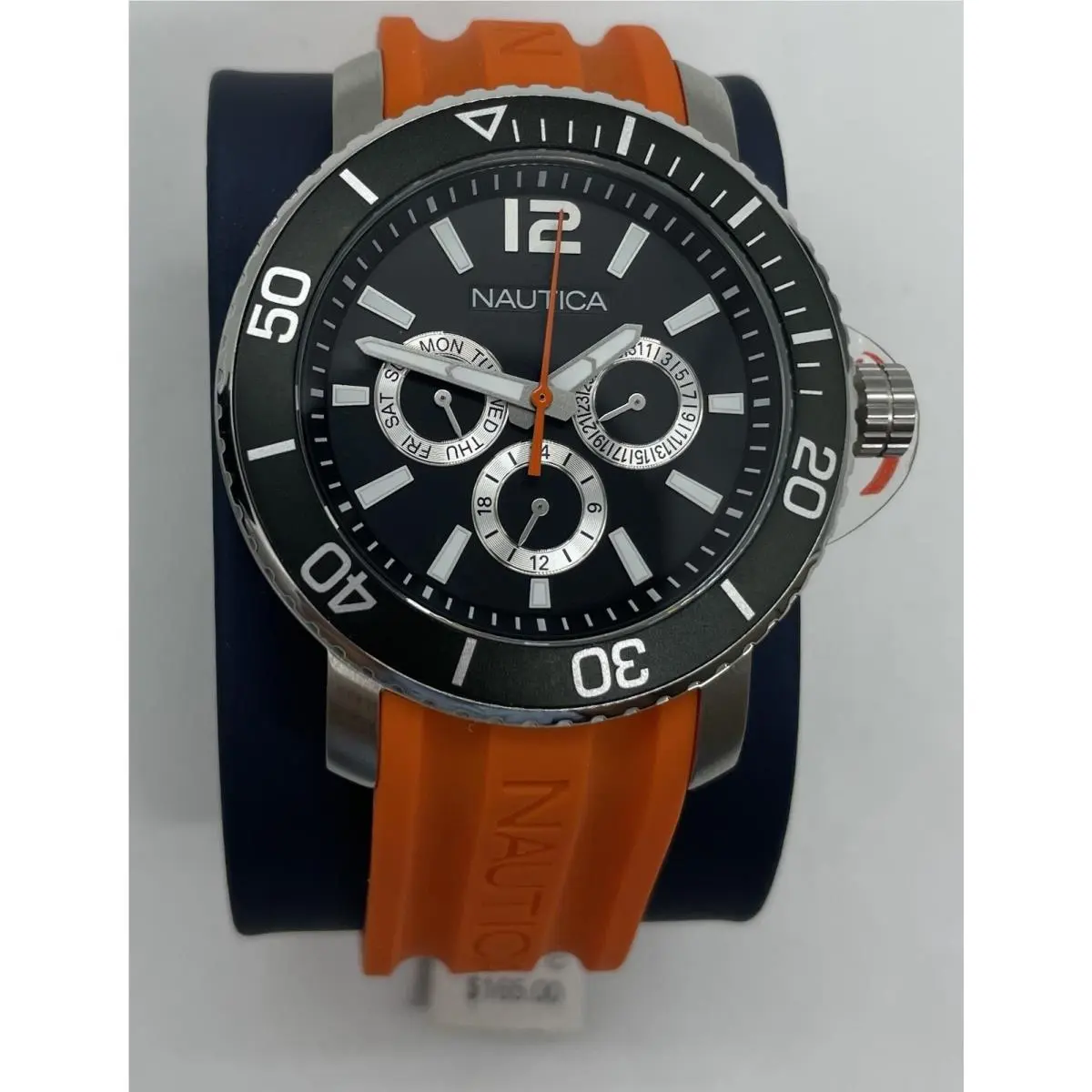 Men`s Watch Black Dial Steel Case Orange Rubber Strap Dive NAD16562G by Nautica