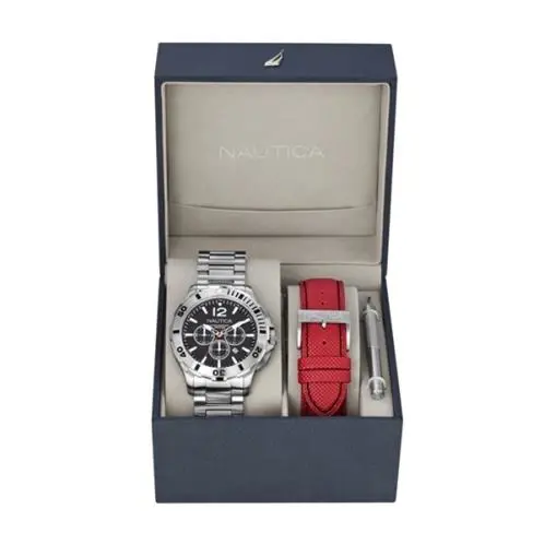 Nautica Men`s N23519G Bfd 101 Sporty Stainless Steel Red Polyurethane Black Dial - Dial: Black, Red, Band: Black, Red
