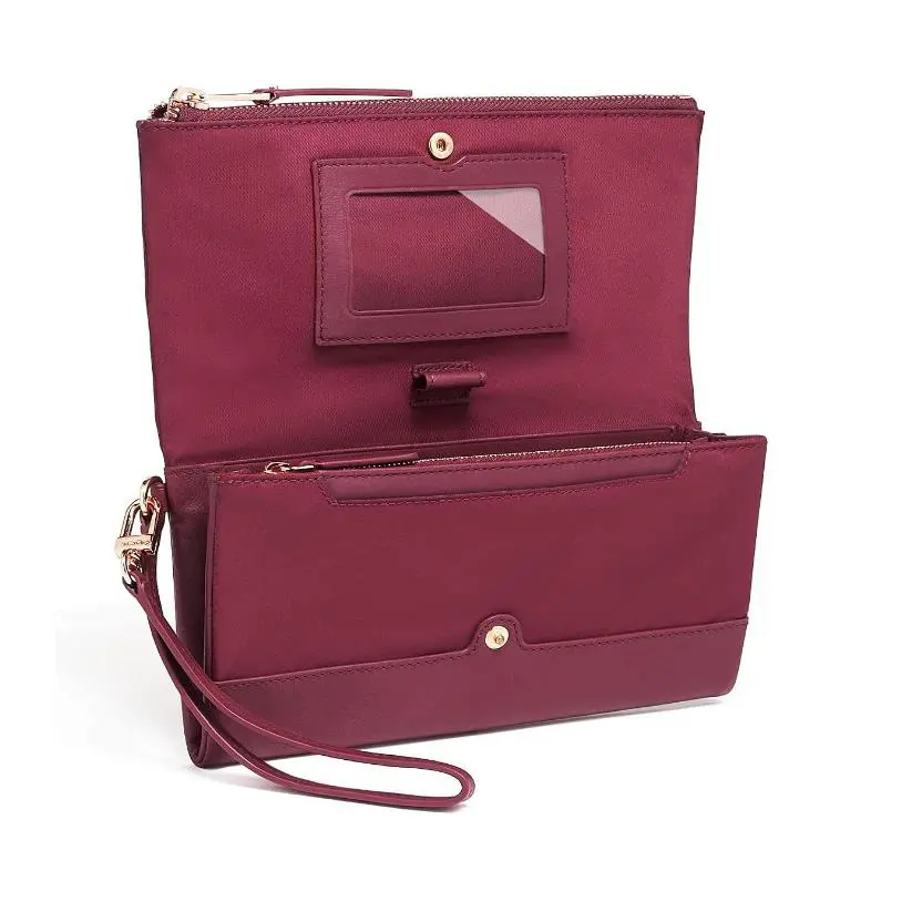 Tumi Voyageur Slg Travel Wallet / Wristlet Berry Red Gold Hardw in Gift Box