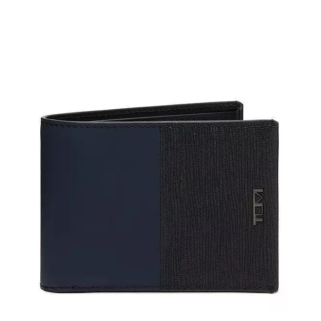 Tumi Nassau Double Billfold Wallet Navy and Black Leather Tumi Giftbox
