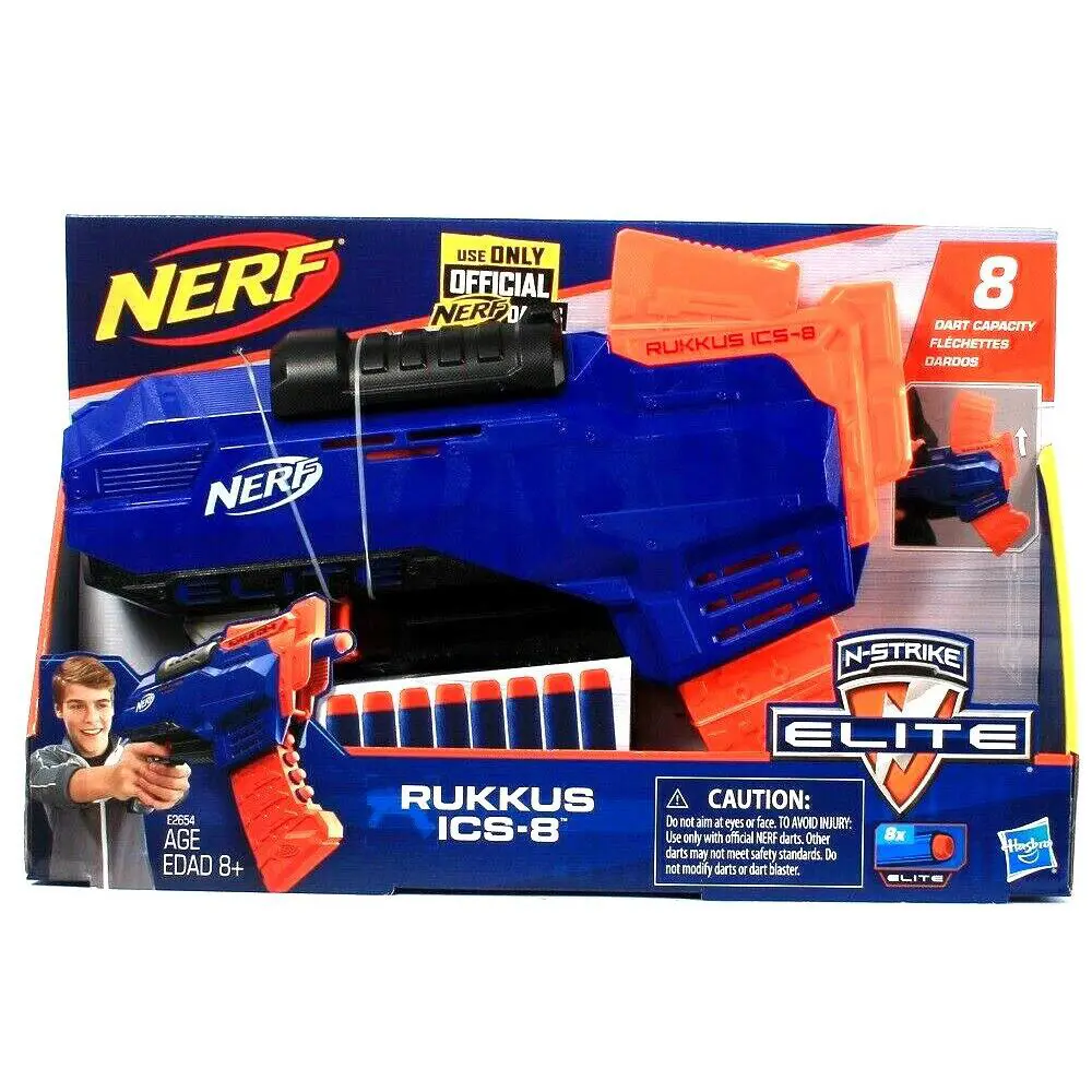 Hasbro Nerf N-strike Elite Rukkus ICS-8 Blaster with Indexing Clip 8 Darts