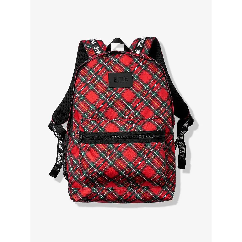 Victoria`s Secret Pink Campus Backpack / Collegiate Book-bag Tote Diagonal Holiday Plaid by Victoria's Secret