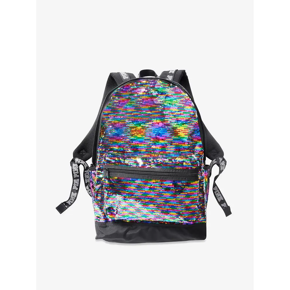 Victoria`s Secret Pink Campus Backpack / Collegiate Book-bag Tote Rainbow Sequin Bling (Campus) by Victoria's Secret
