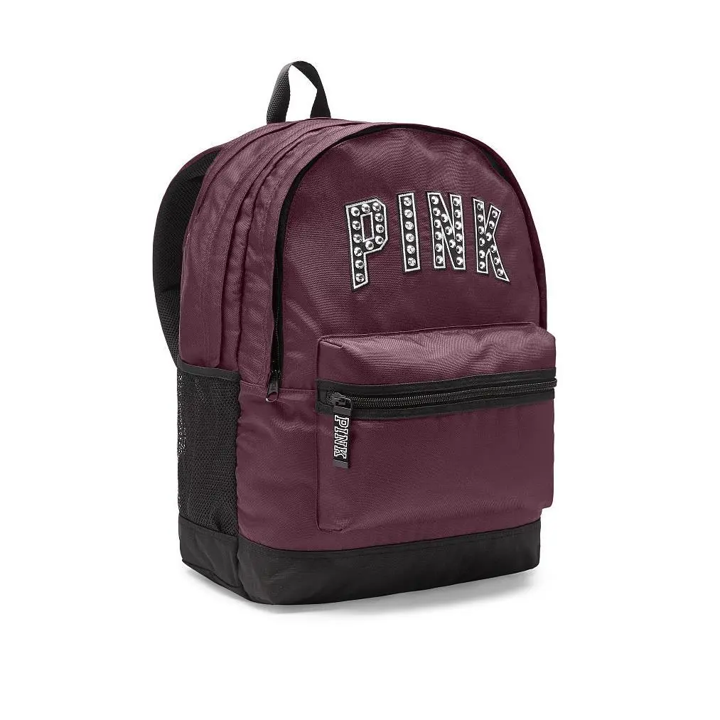 Victoria`s Secret Pink Campus Backpack / Collegiate Book-bag Tote Black Orchid Studs by Victoria's Secret