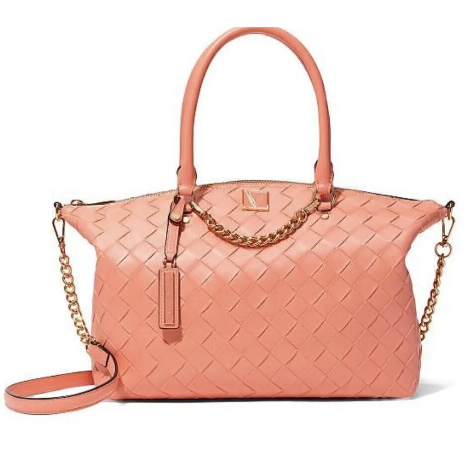 Victoria`s Secret Victoria Slouchy Satchel Guava Woven Orange/ Pink Orchid Blush