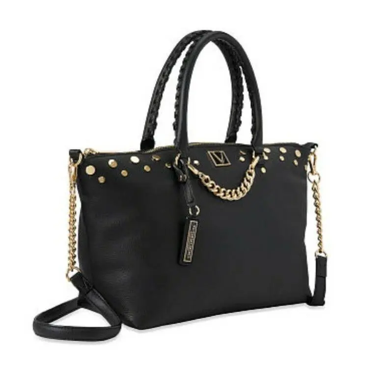 Victorias Secret Studded Slouchy Satchel Bag Handbag Cross Body Strap Pebbled - Exterior: Black, Manufacturer: Black Lily