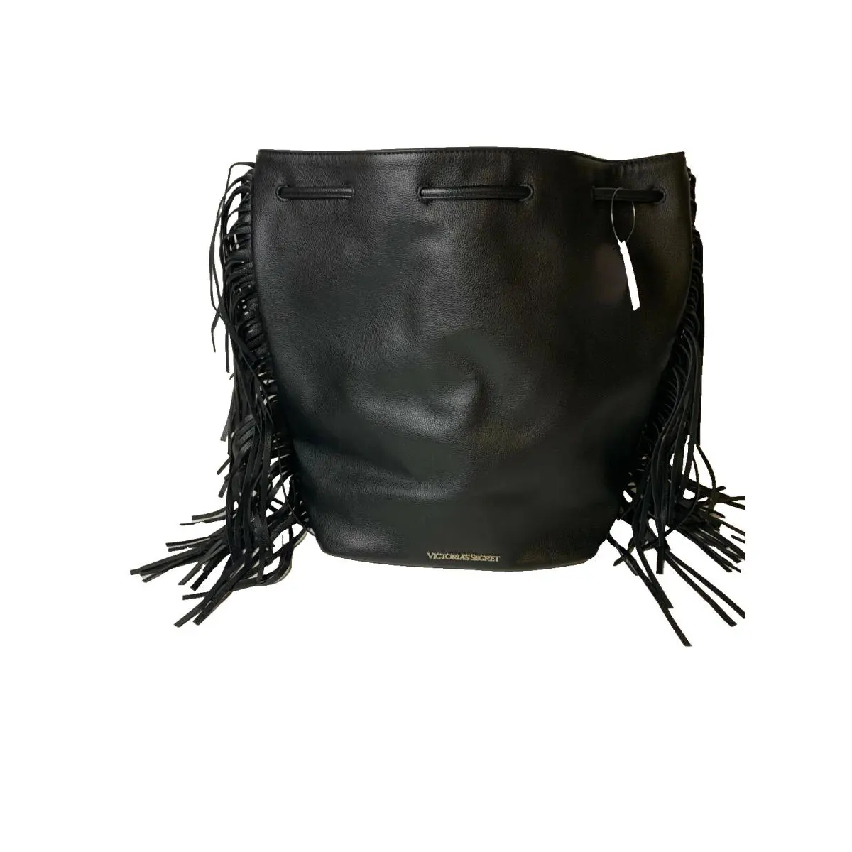 Victoria`s Secret Leather Handbag Boho Backpack Black w Fringes
