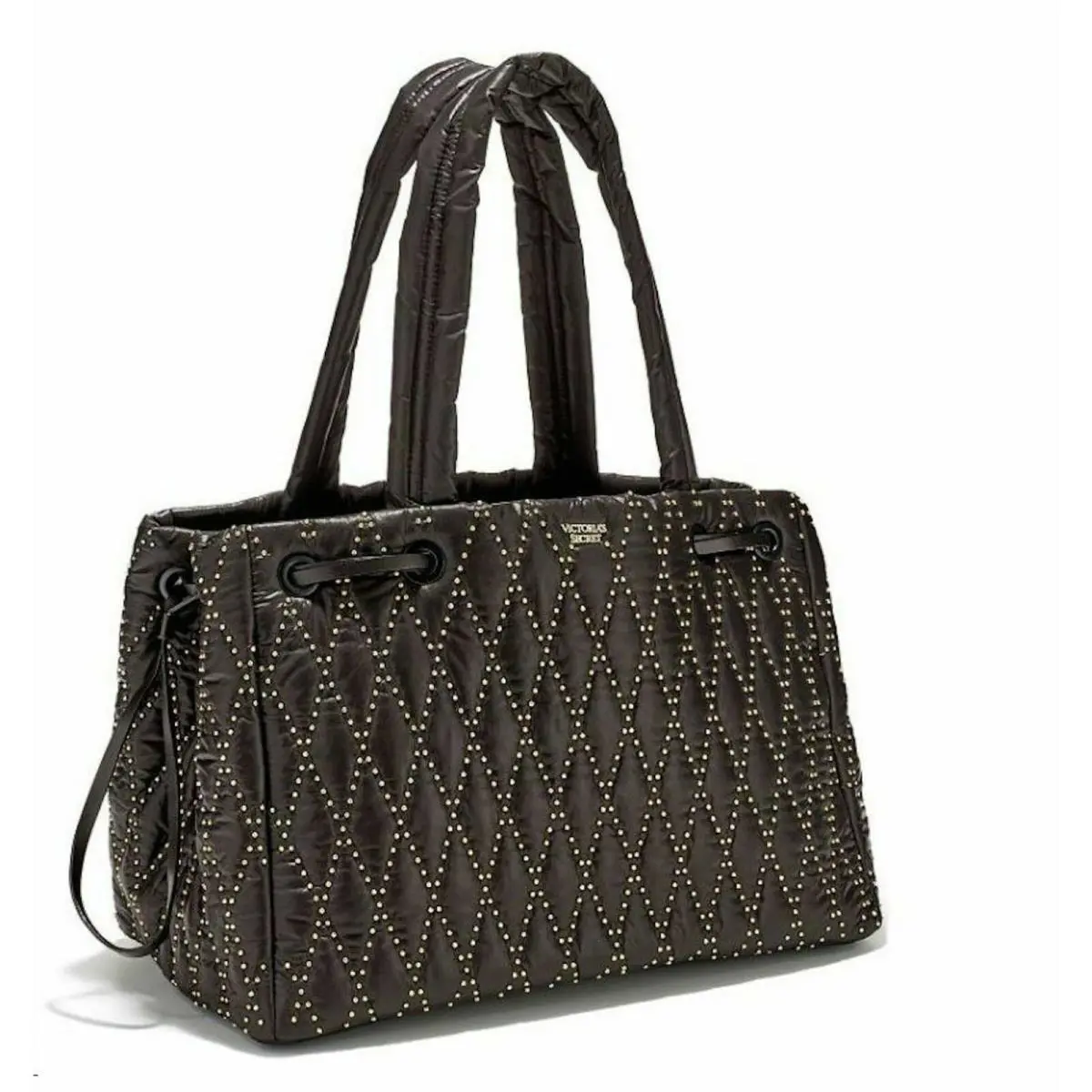 Victoria`s Secret Glam Rock Quilted Travel Tote Black Studded Large