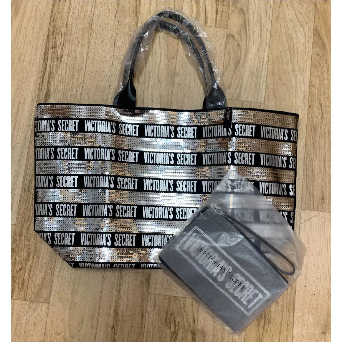 Victoria Secret Black and Silver Sequin Tote Bag Sparkle Bling