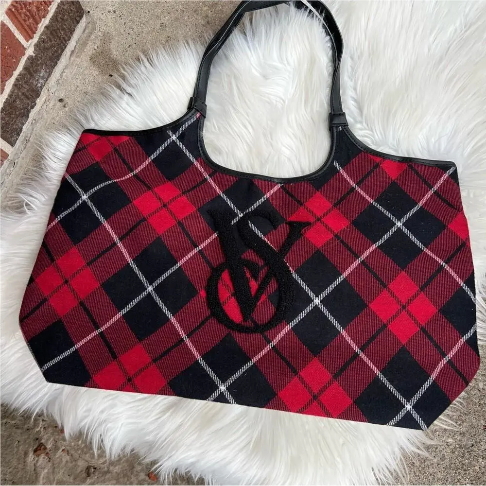 Victoria’s Secret Red and Black Diamond Plaid Tote Purse Bag