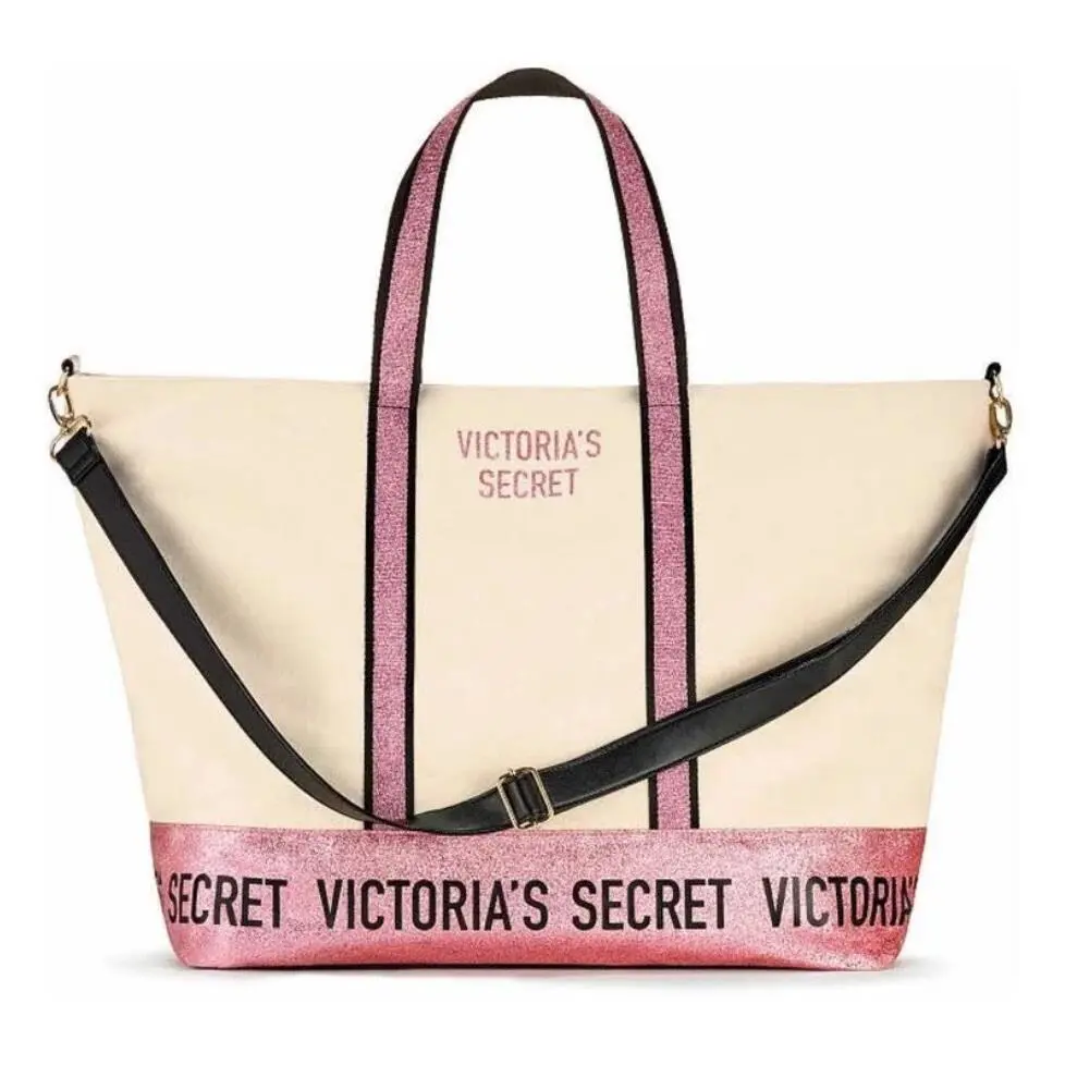Victoria`s Secret Bling Pink Glitter Weekender Tote Zip-up Bag