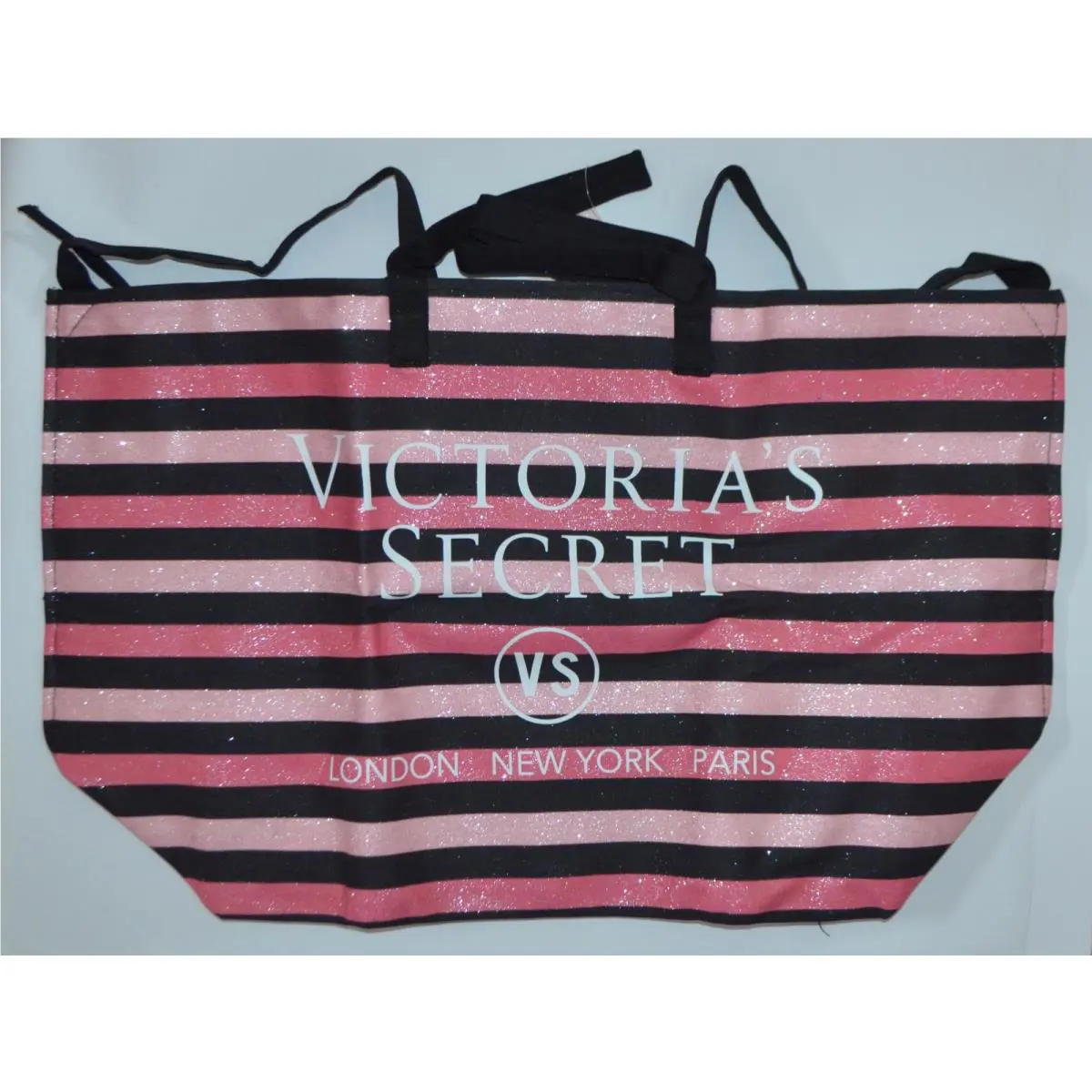 Victoria`s Secret Pink Black Stripe Weekend Bag Getaway Travel Carry ON Large