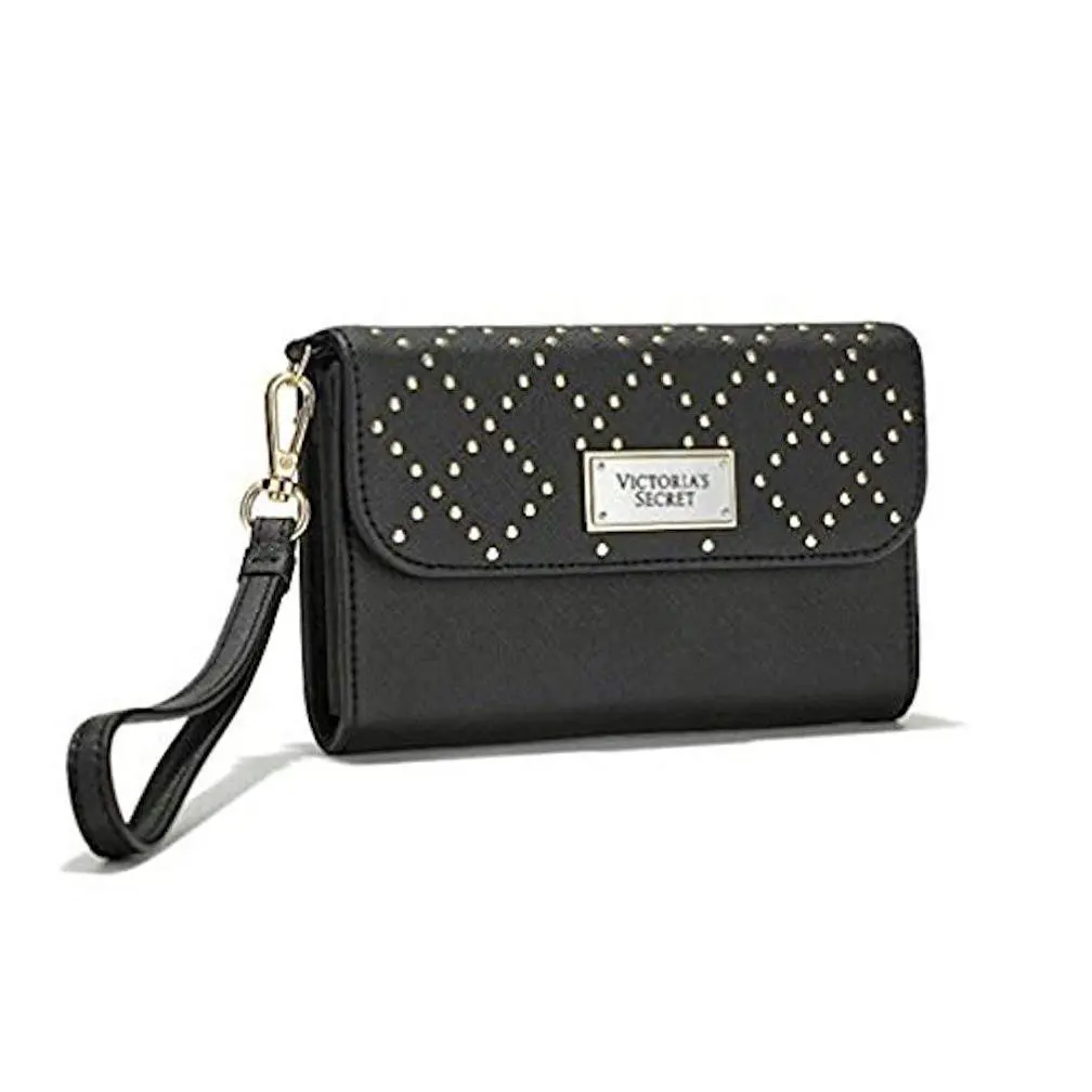 Victoria`s Secret Tech Wristlet Clutch Money Phone Wallet Black Studded