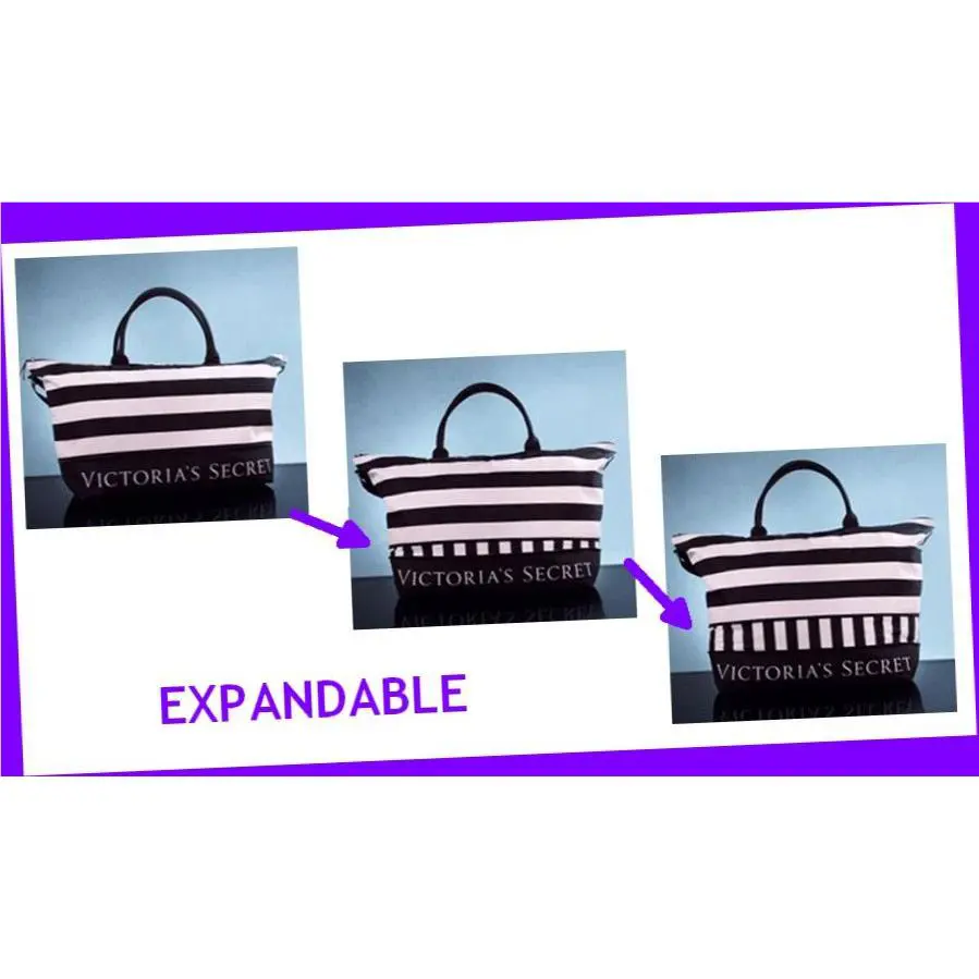 Victoria`s Secret Pink Black Striped Getaway Tote Purse Bag Big Limited 2015