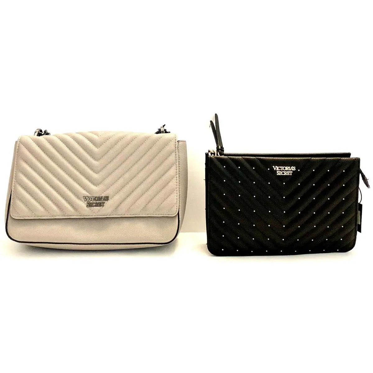 X2 Victorias Secret Chain Satchel Purse Handbag Bodycross Bag Leather SZ NS