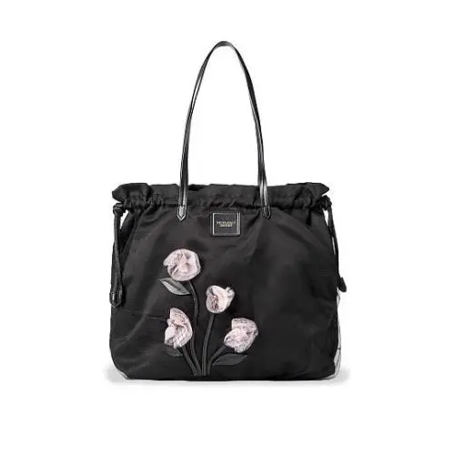 Victorias Secret Tease Gardenia Floral Chic Everyday Tote Bag Purse Black - Black