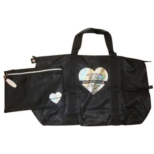 Victoria`s Secret London Fashion Show Large Black Weekender Duffle Tote Bag Set