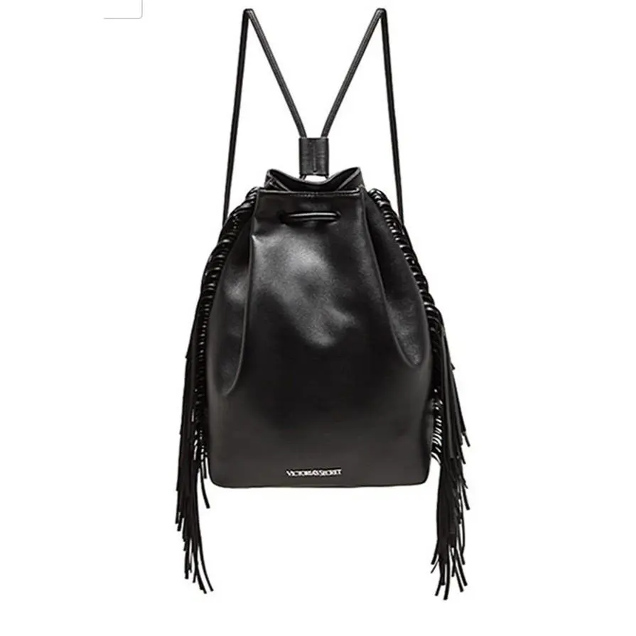 Victorias Secret Black Boho Backpack Fashion Show Bag Fringe W Tags