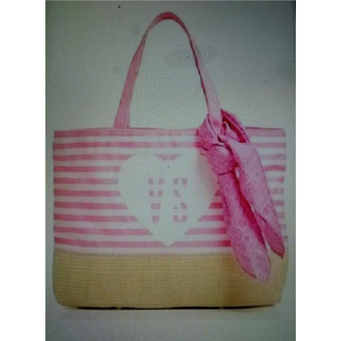Victorias Secret Ultimate Pink Stripe Beach Tote and Scarf Straw Hand Bag