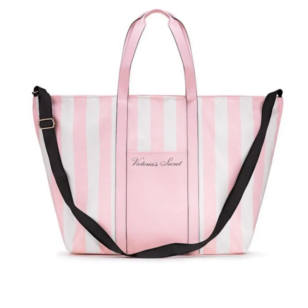 Victoria Secret Limited Edition Logo Tote Bag Weekender White Pink Stripe 2020