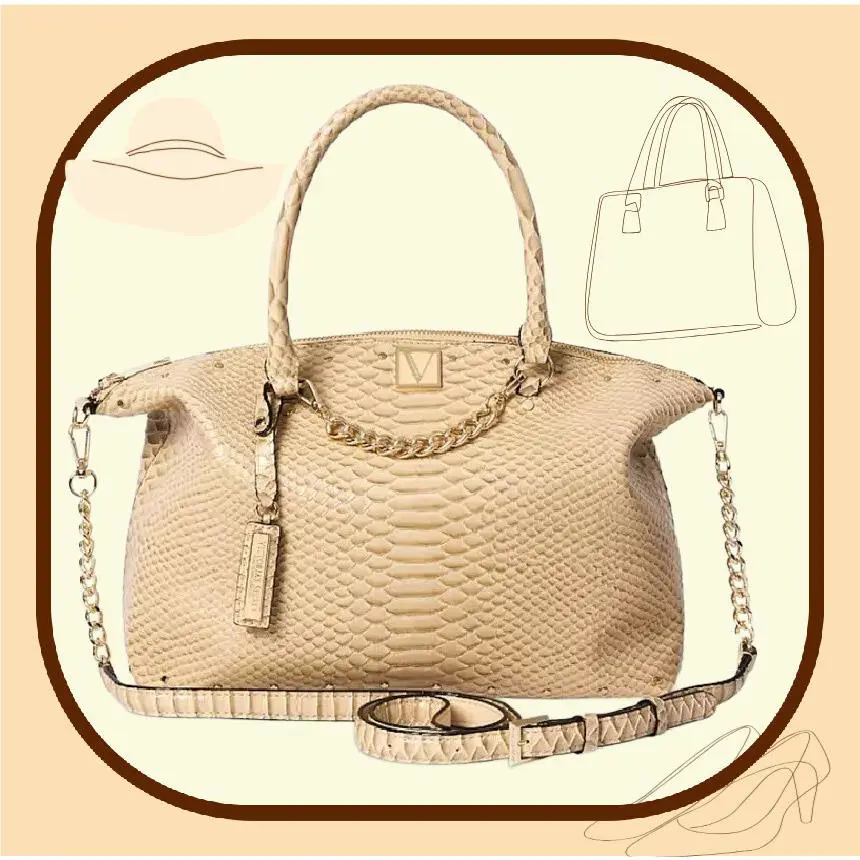Victoria`s Secret The Victoria Slouchy Satchel Sand Python Gold Medium Purse Tote Bag Rare