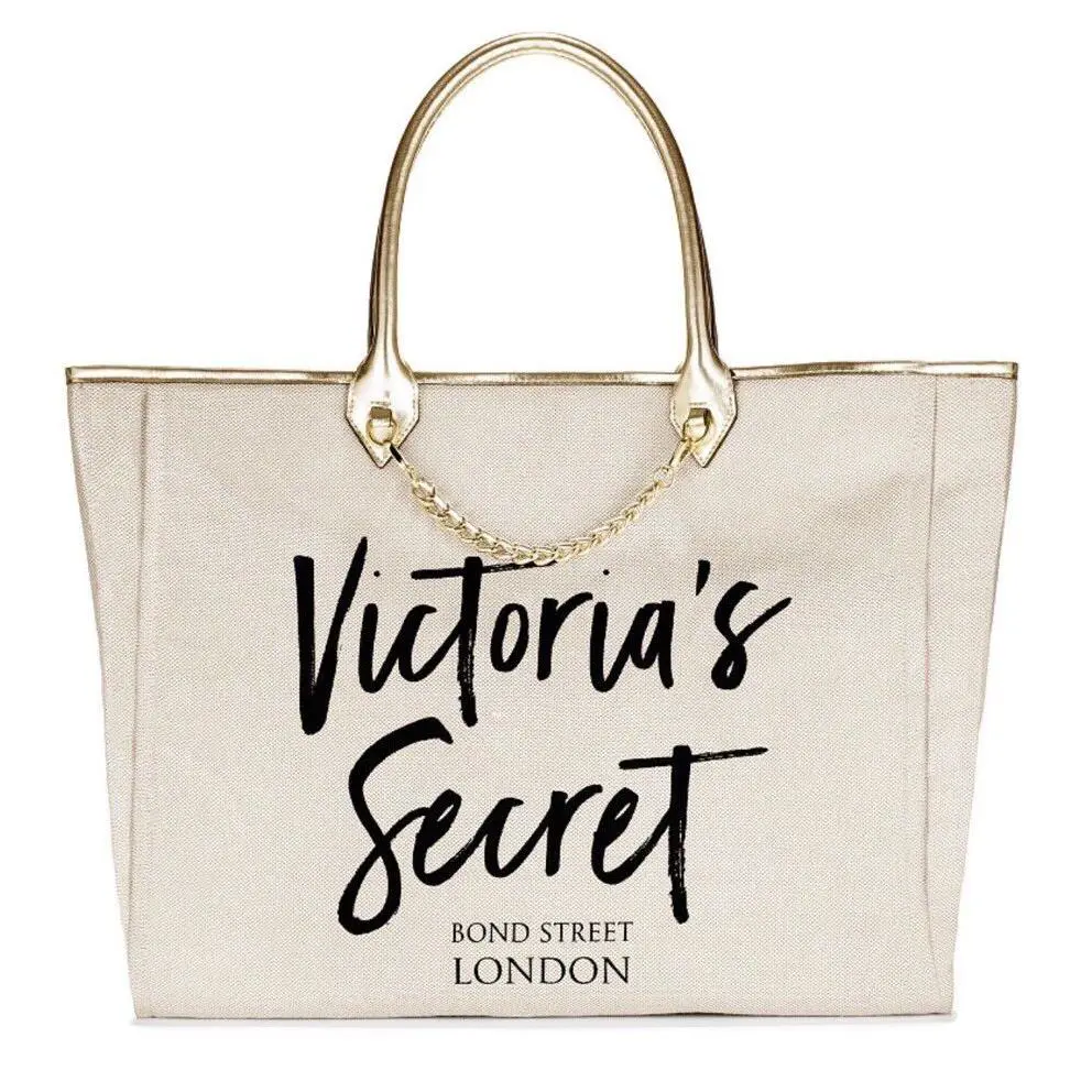 Victoria`s Secret Angel City London Limited Edition Tote Bag - Handle/Strap: Gold, Hardware: Gold, Exterior: Beige