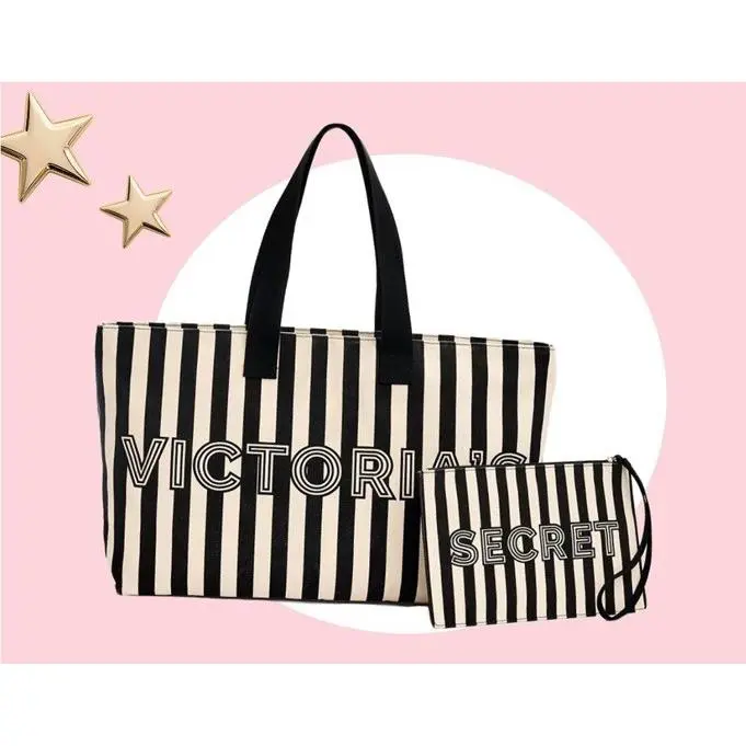 Victoria Secret Summer Tote Wristlet Canvas Large Beach Tote Bag