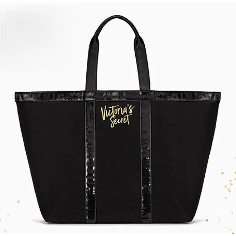 Victoria`s Secret Sparkle Black Weekender Bag Getaway Travel Carry ON Large Tote