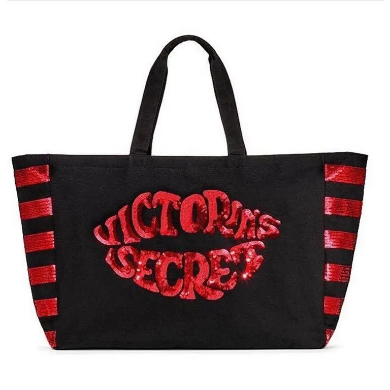 Victoria Secret Weekender Tote Bag Beach Pool Zipper Black Logo Large by Victoria's Secret