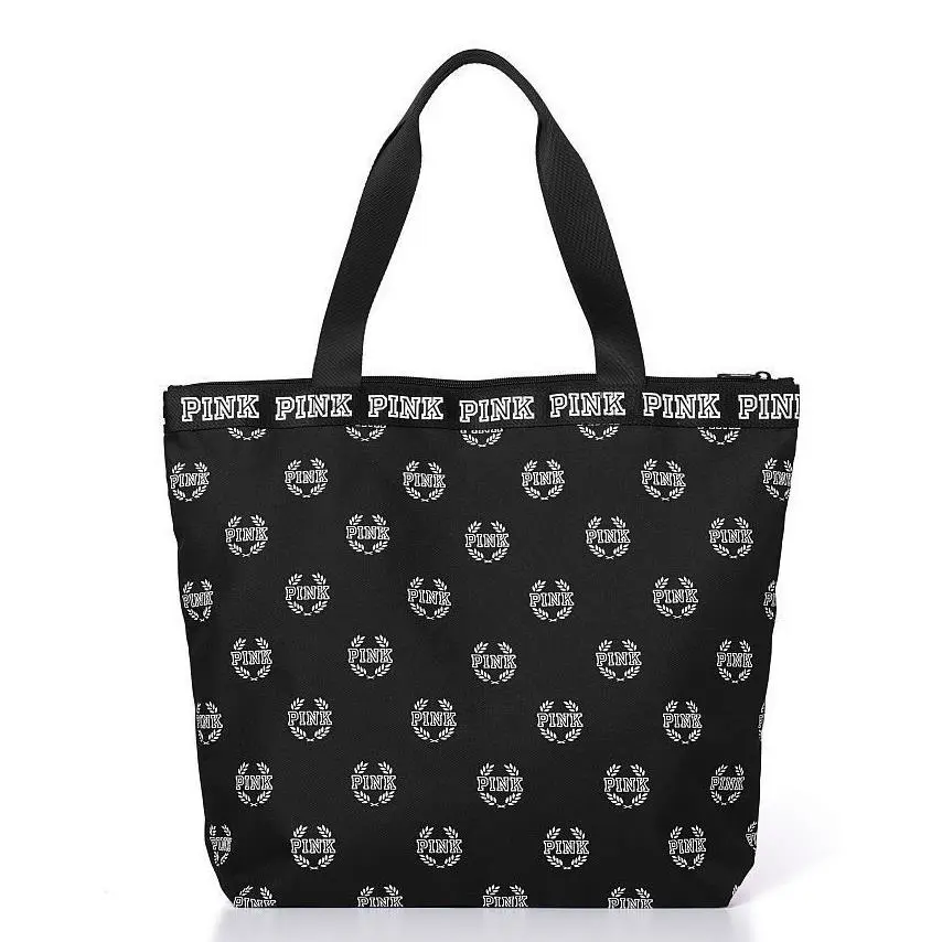 Victoria`s Secret Pink Black Logo Zip Tote Bag School Bookbag Beach Backpack Gym by Victoria's Secret