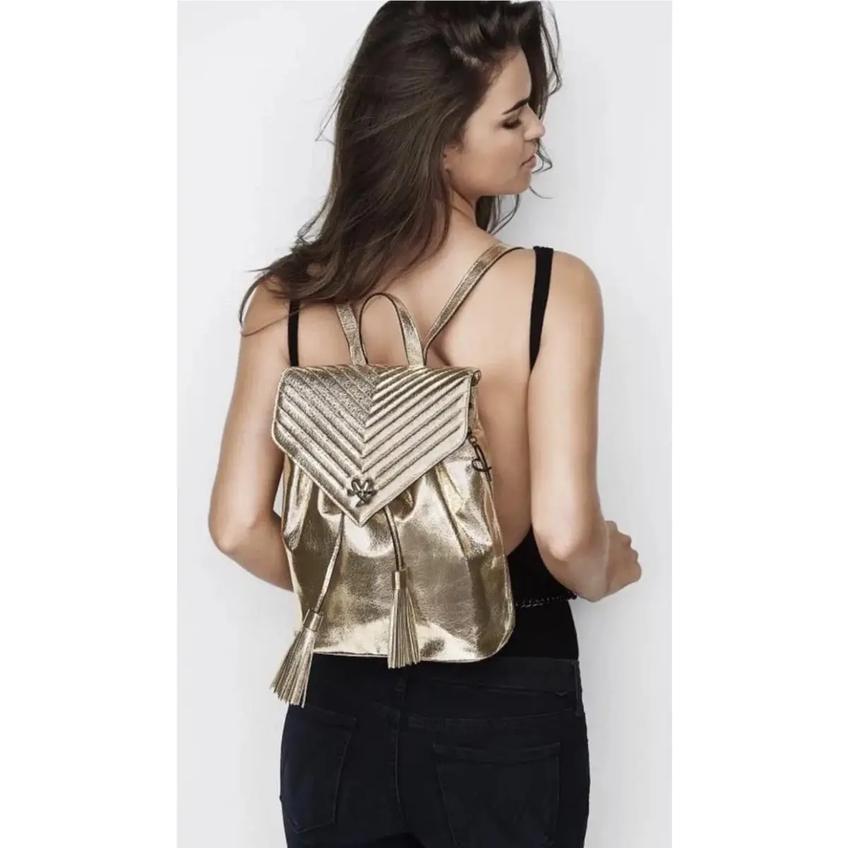 Victoria’s Secret Angel V-quilt Crackle Gold Metallic Backpack
