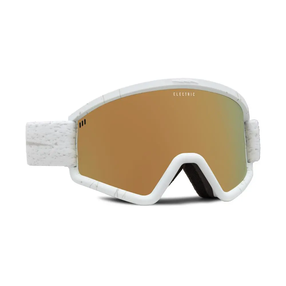 Hex Goggles -new- Premium Cylindrical Thermoformed Lens + Goggle Sleeve Mat Speckled White / 26% Auburn Gold by Electric