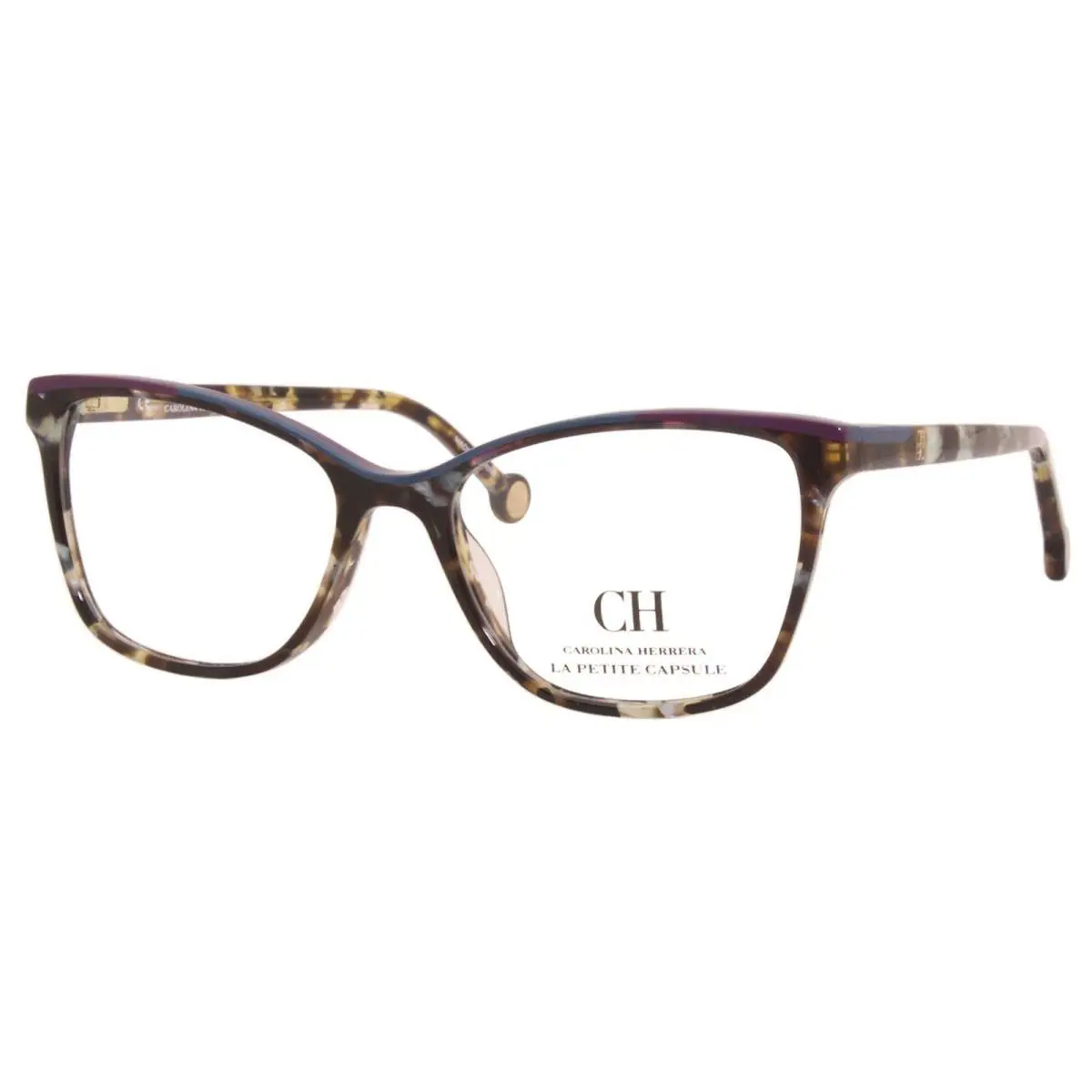 Carolina Herrera Vhe 820K 096X Tortoise with Blue Trim Eyeglasses 51/16/135 - Tortoise/Purple/Blue, Frame: Tortoise & Blue, Manufacturer: 096X