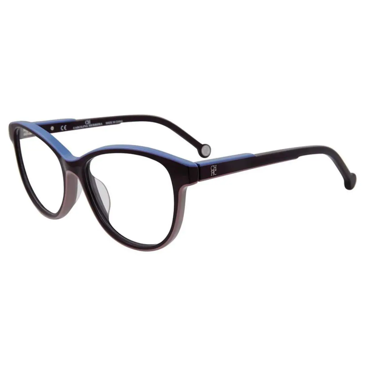 Carolina Herrera VHE800K 07C4 Purple Eyeglasses with Blue Pink Trim 52mm - Frame: Purple, Manufacturer: 07C4