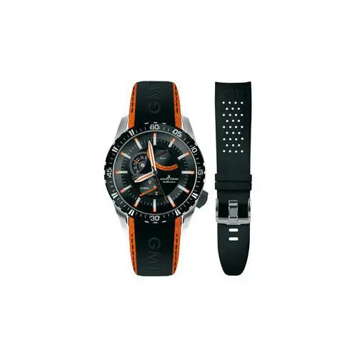 Unisex Jacques Lemans 1-1584G Liverpool Gmt Orange + Band Rare - Dial: Black, Band: Black
