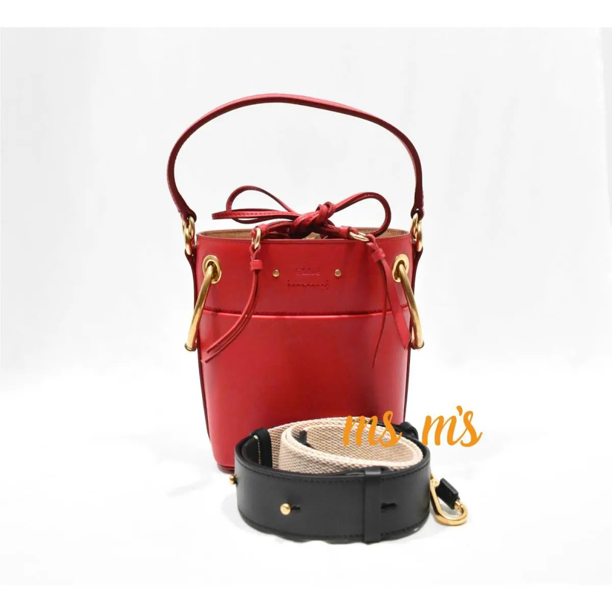 Chloe Roy Mini Red Smooth Leather Bucket Bag Crossbody Shoulder Bag