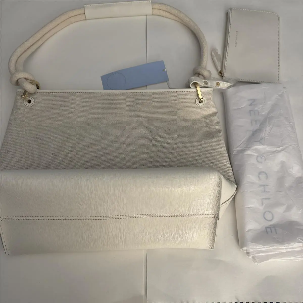 Neely Chloe Canvas White Leather Shoulder Bag