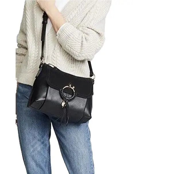 See by Chloe Joan Removable Shoulder Strap Leather Suede Bag- Black
