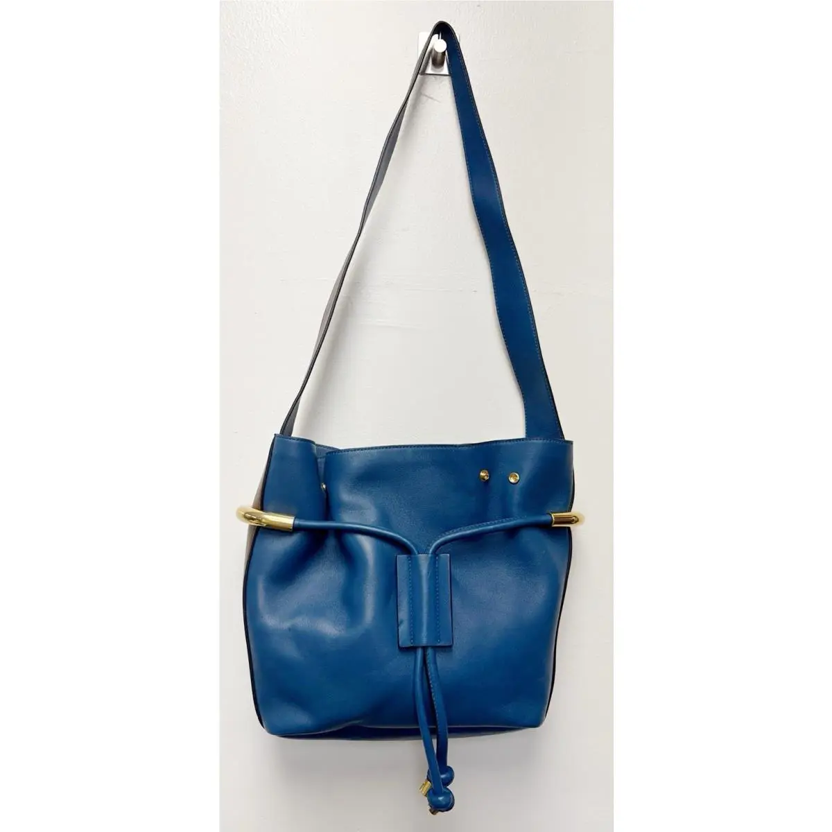 Chloe Emma Bucket Bag in Blue Brown and Tan Straps Gold Hardware W/ Wristlet