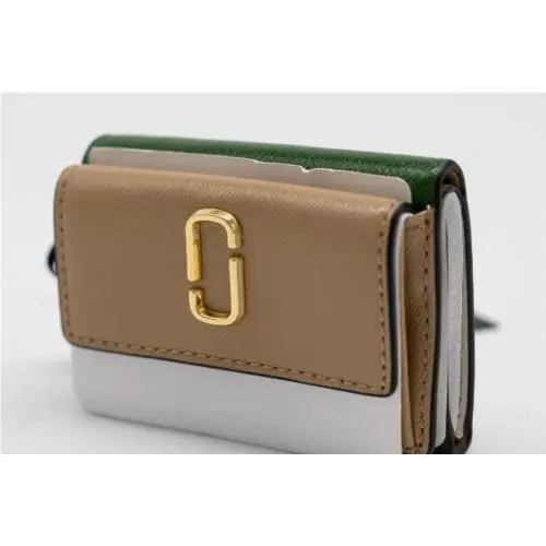 Marc Jacobs J Logo Leather Trifold Mini Wallet Sandcastle Multi