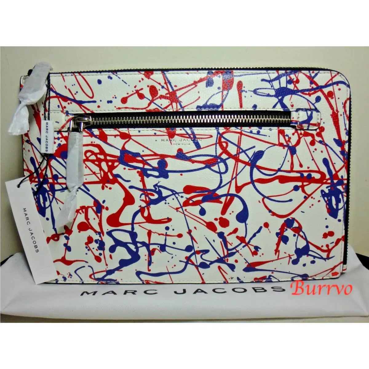 Marc By Marc Jacobs Splatter Paint Leather LG Zip Pounch White Multi