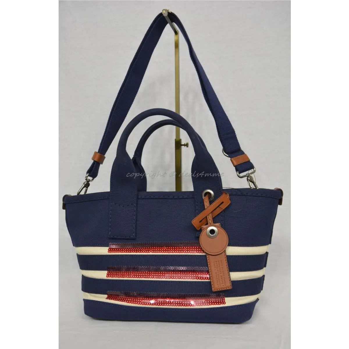 Marc By Marc Jacobs M0007856 Small Stripes Tote in Prussian Blue Ecru