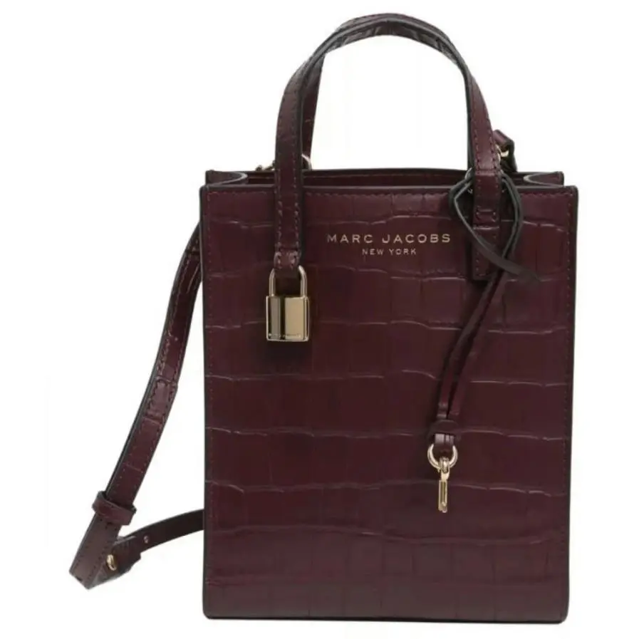 Marc Jacobs H017L01RE22 Maroon W/ Gold Hardware Croc Embossed Womens Mini Tote