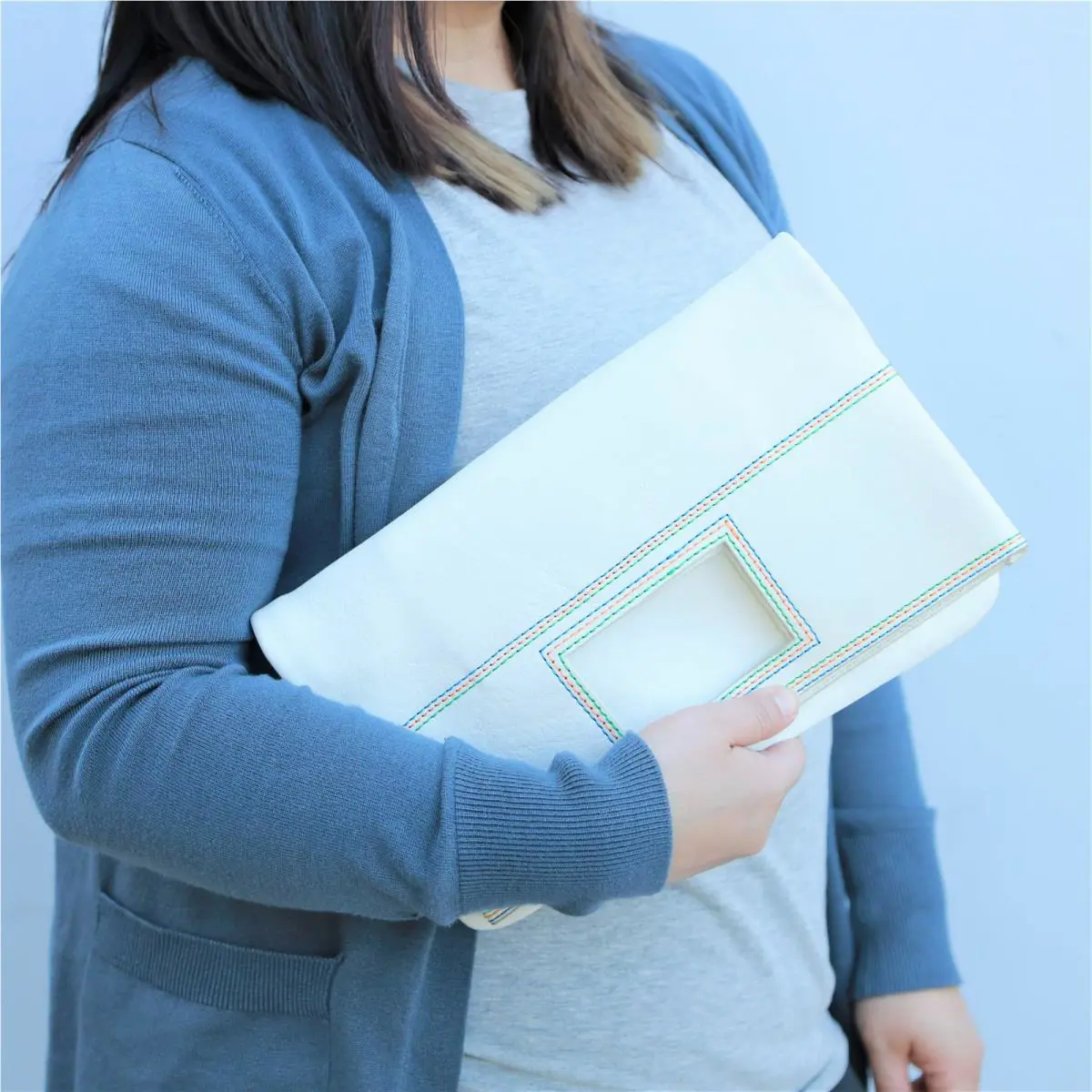 Marc by Marc Jacobs Leather Foldover Oversize Clutch w Strap Beach Sand