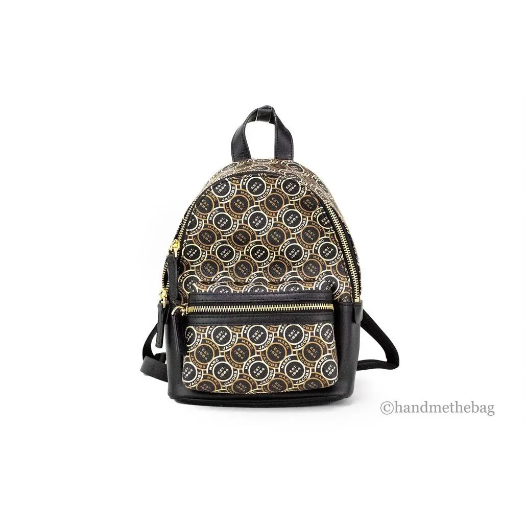Marc Jacobs Signet Mini Black Logo Printed Leather Shoulder Backpack Bookbag