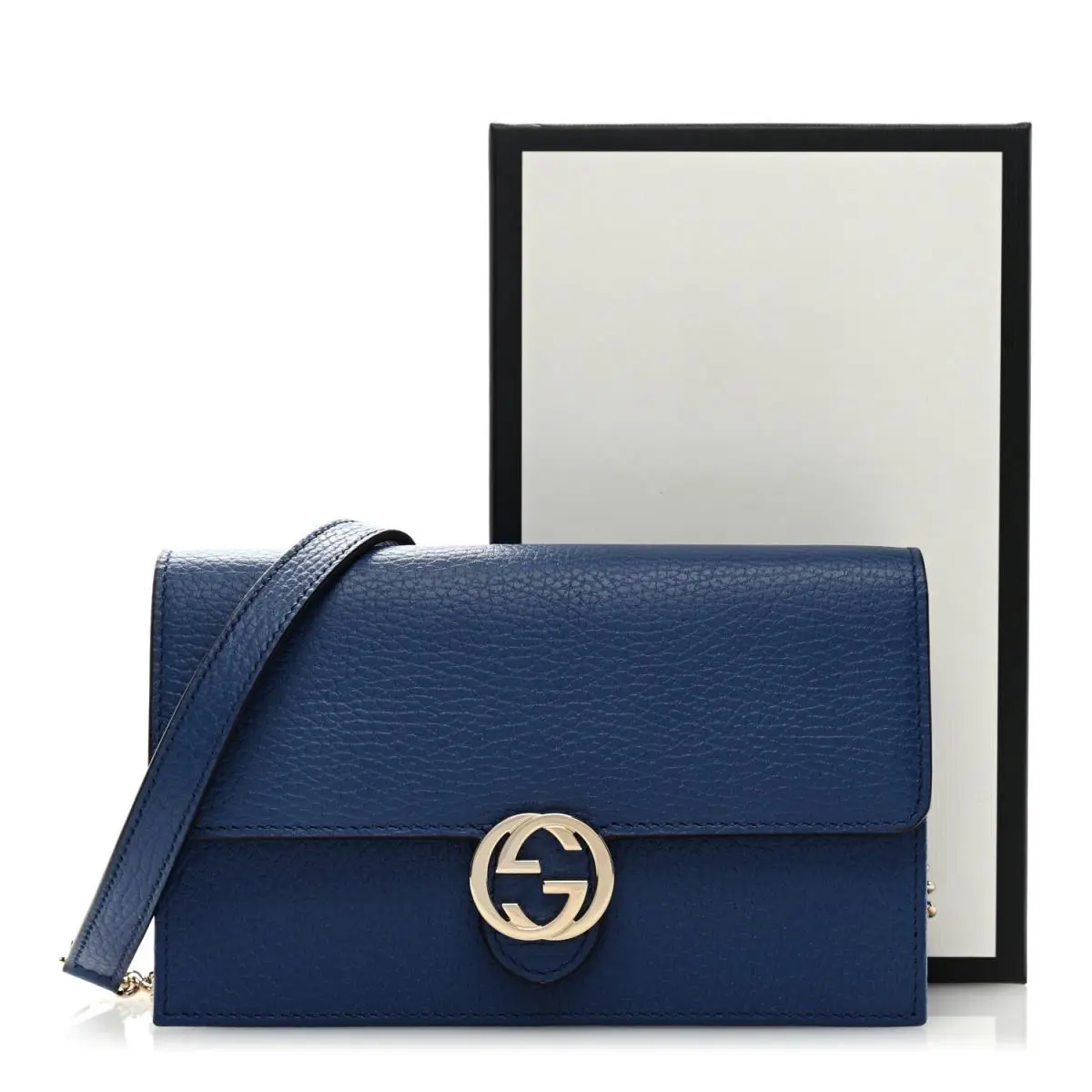 Gucci Interlocking GG Leather Wallet on Chain Caspian Blue Crossbody
