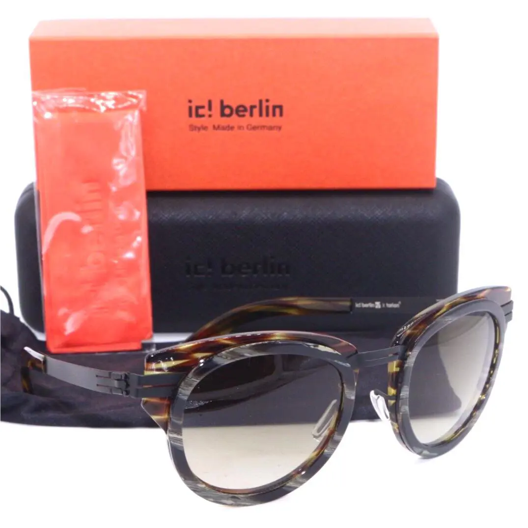 IC Berlin Vegetarian 1 Black/brown Gradient Lens Sunglasses 49-24 - Frame: BLACK BROWN, Lens: BROWN GRADIENT