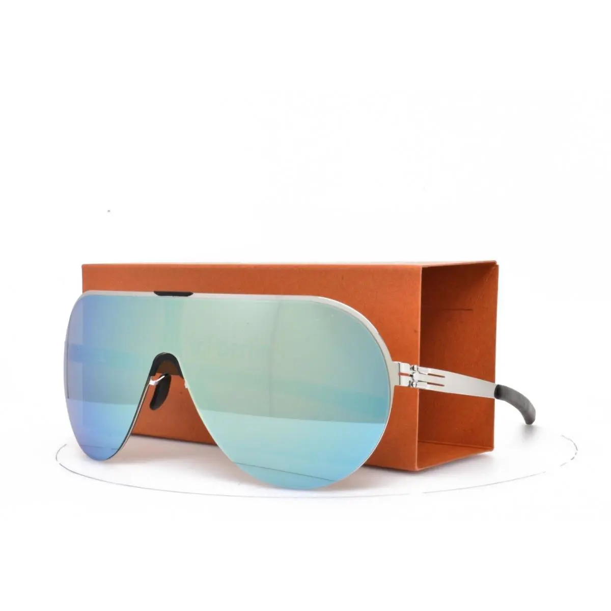 iC Berlin Sunglasses Panorama Chrome Shield Silver Mirror Brown Lens 138-0-145